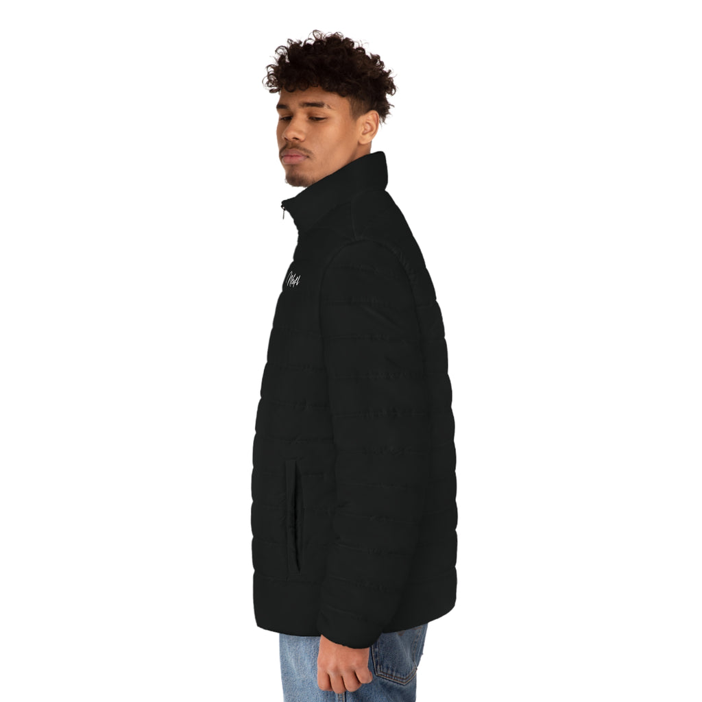 Nbfl Men's Black Puffer Jacket — Minimal Script 'West' Chest Embroidery, Lightweight Warm Coat