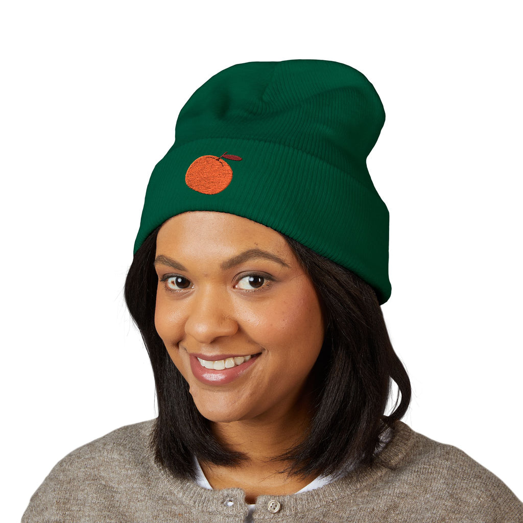 Clementine Embroidered Classic Cuffed Beanie with Orange Design - Cozy Winter Accessory