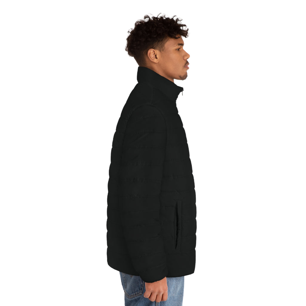 Nbfl Men's Black Puffer Jacket — Minimal Script 'West' Chest Embroidery, Lightweight Warm Coat