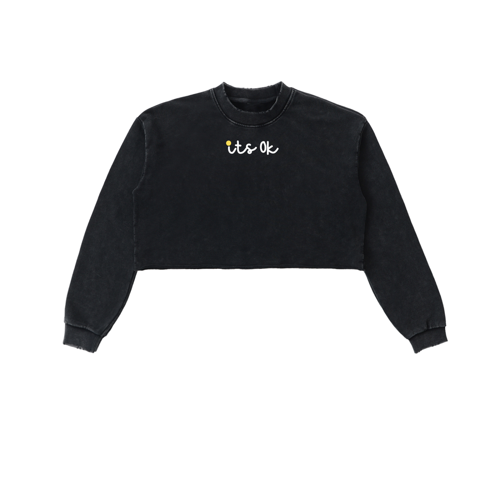 It's ok Snow Washed Raw Edge Cropped Sweatshirt