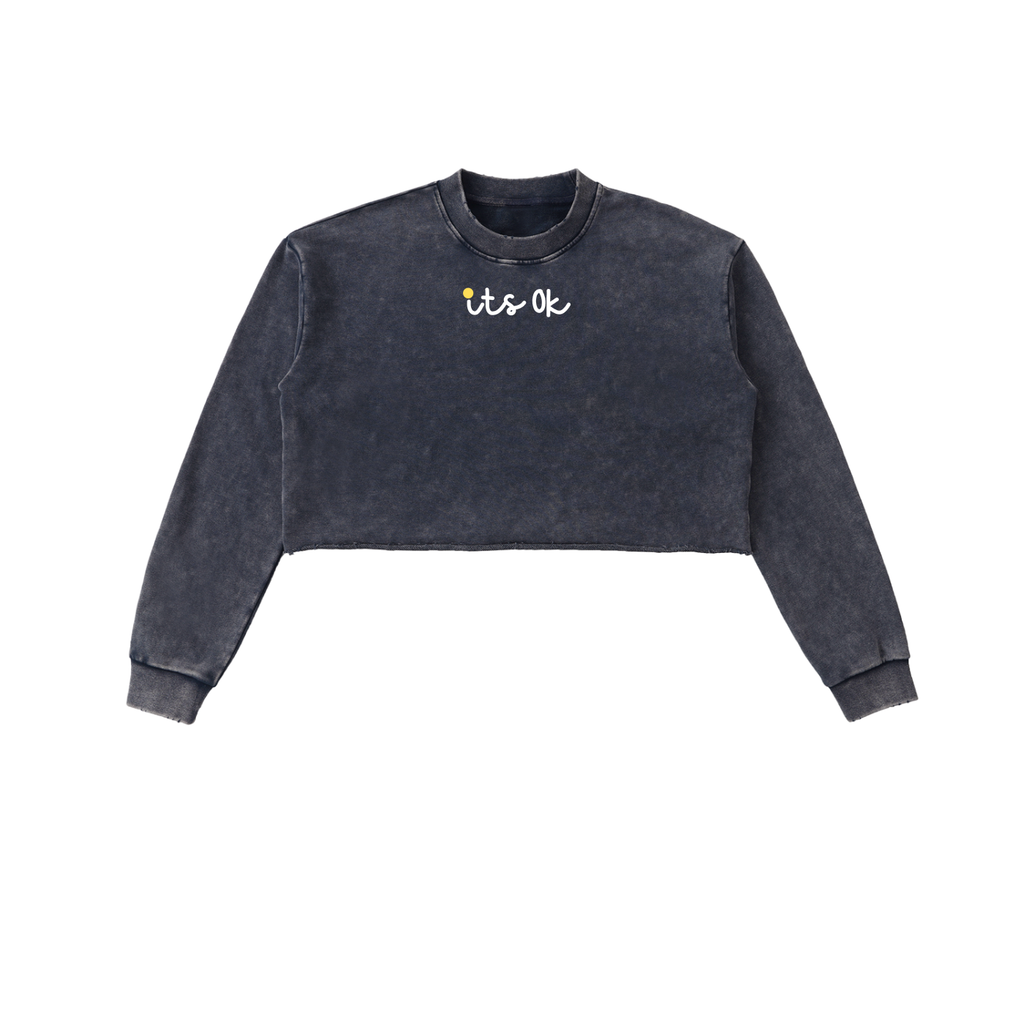 It's ok Snow Washed Raw Edge Cropped Sweatshirt