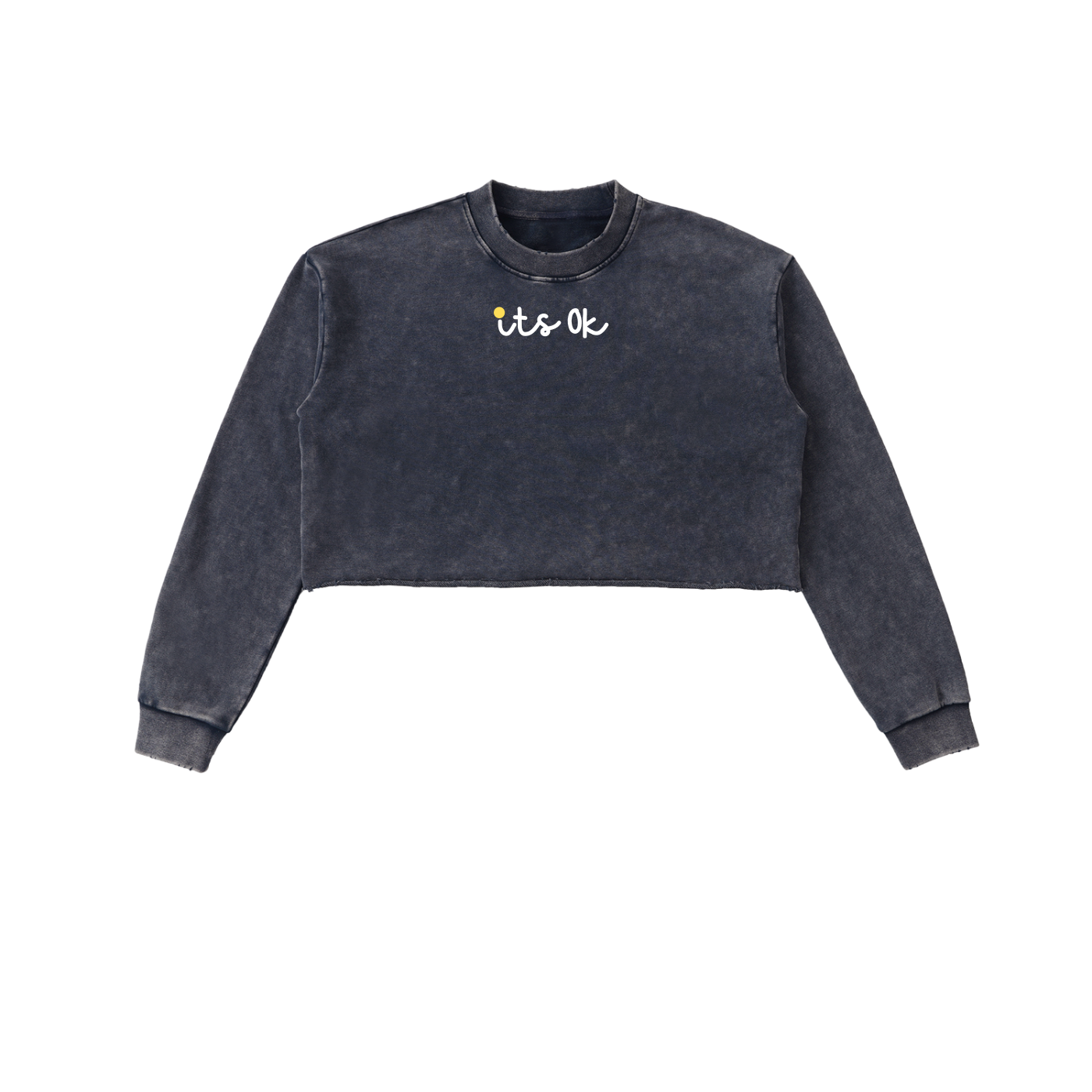 It's ok Snow Washed Raw Edge Cropped Sweatshirt