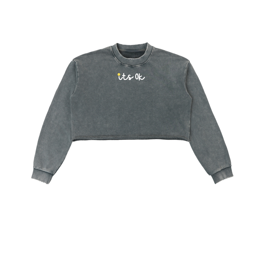 It's ok Snow Washed Raw Edge Cropped Sweatshirt