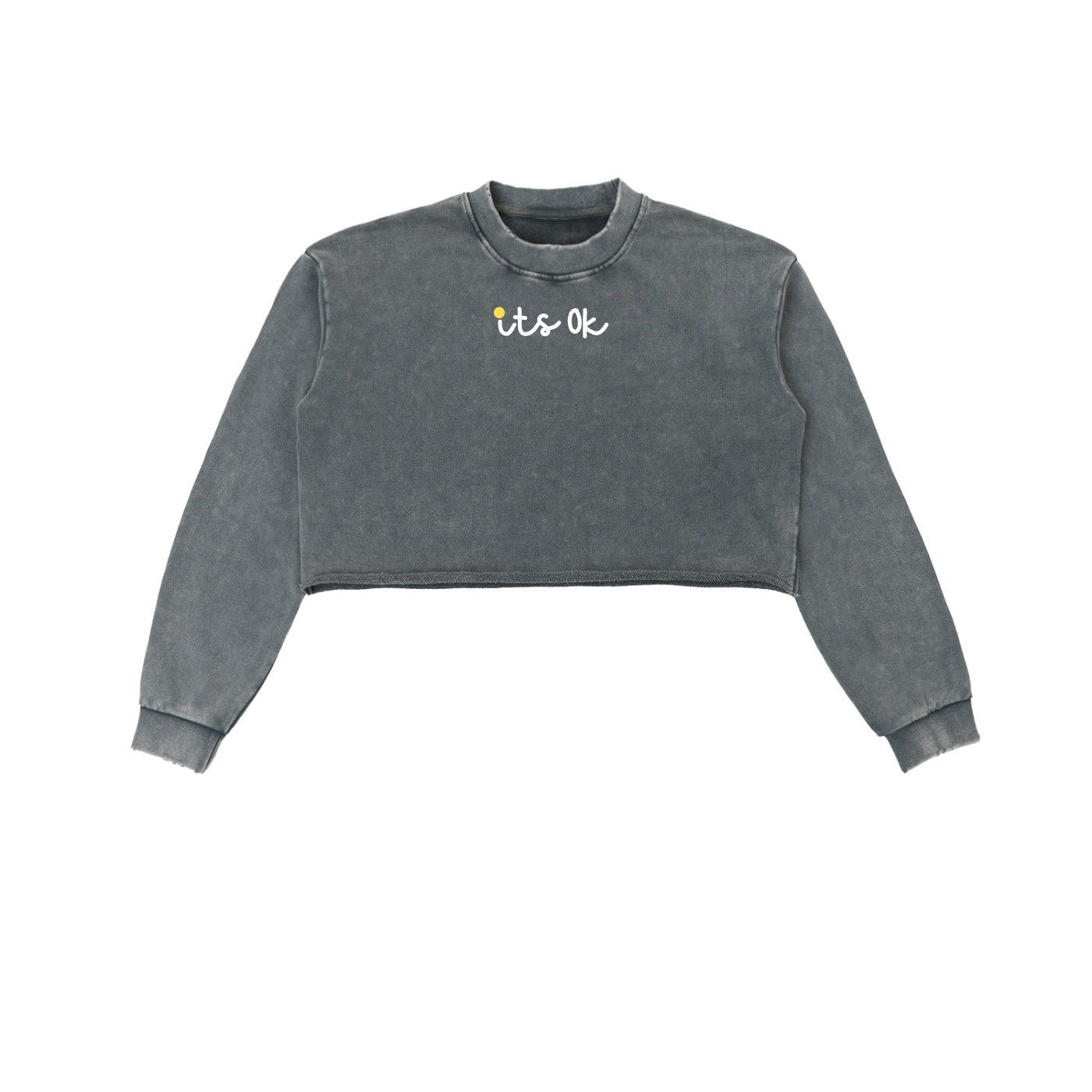 It's ok Snow Washed Raw Edge Cropped Sweatshirt