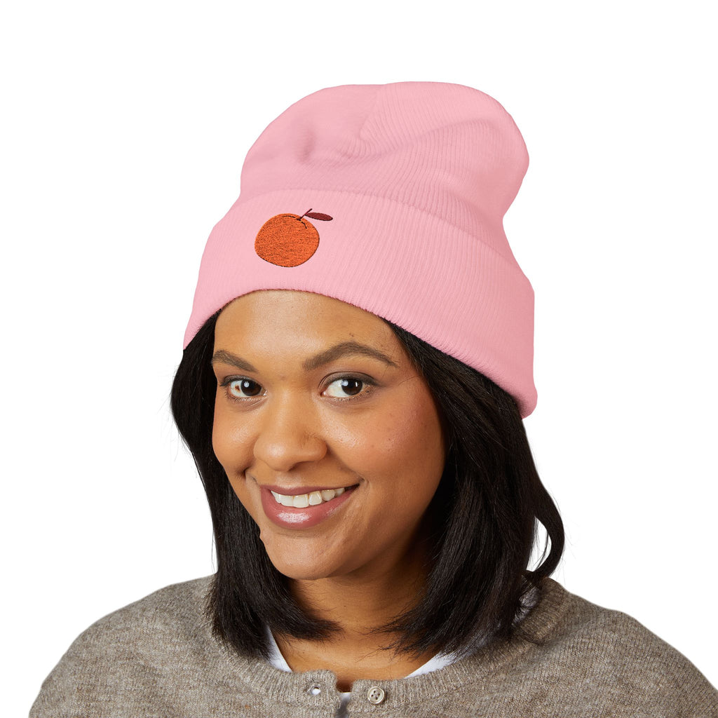 Clementine Embroidered Classic Cuffed Beanie with Orange Design - Cozy Winter Accessory