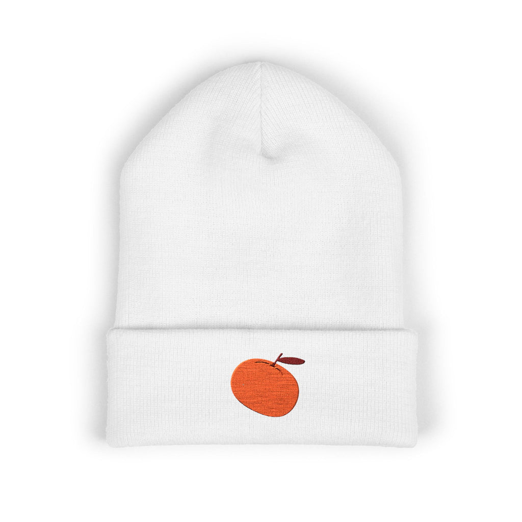 Clementine Embroidered Classic Cuffed Beanie with Orange Design - Cozy Winter Accessory