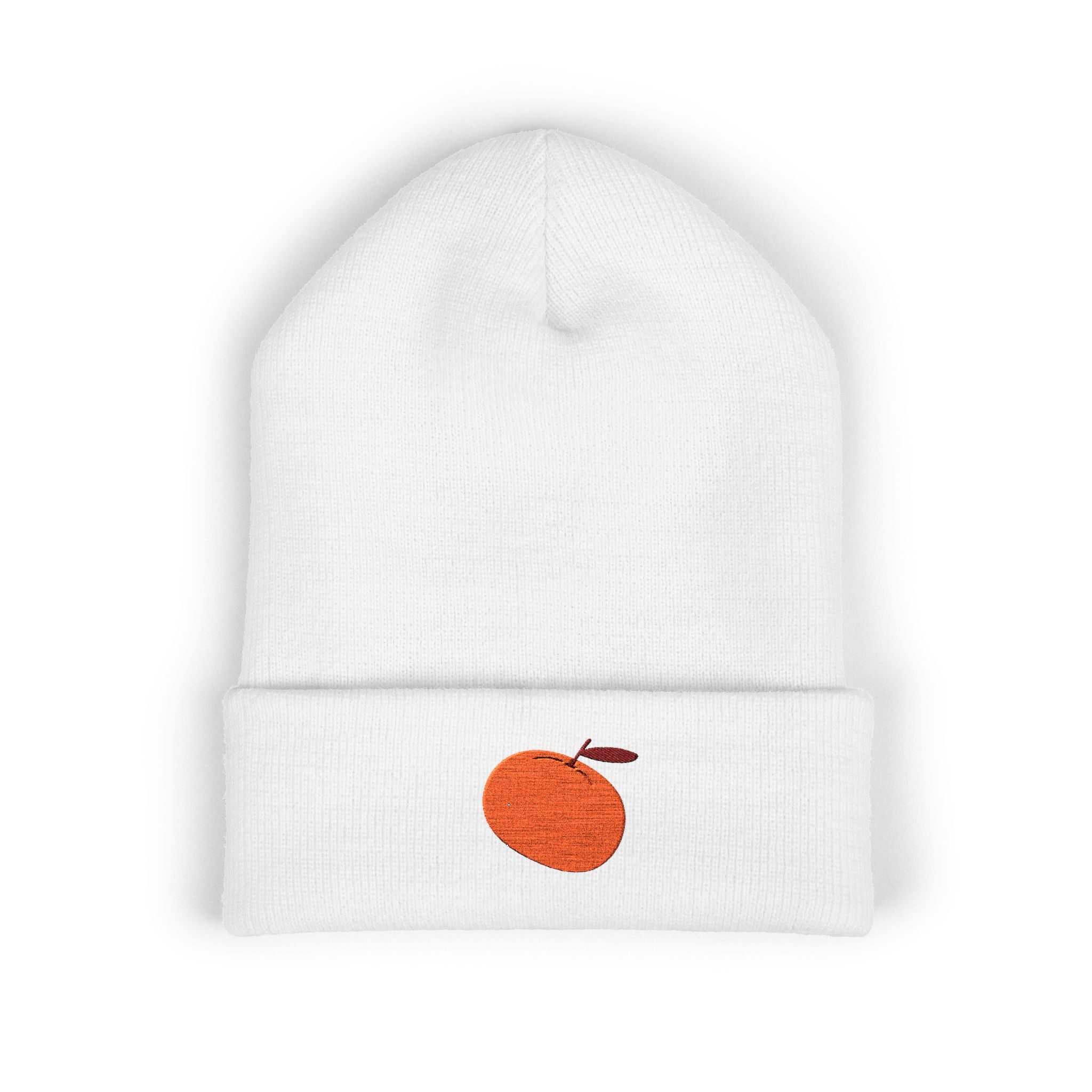 Clementine Embroidered Classic Cuffed Beanie with Orange Design - Cozy Winter Accessory