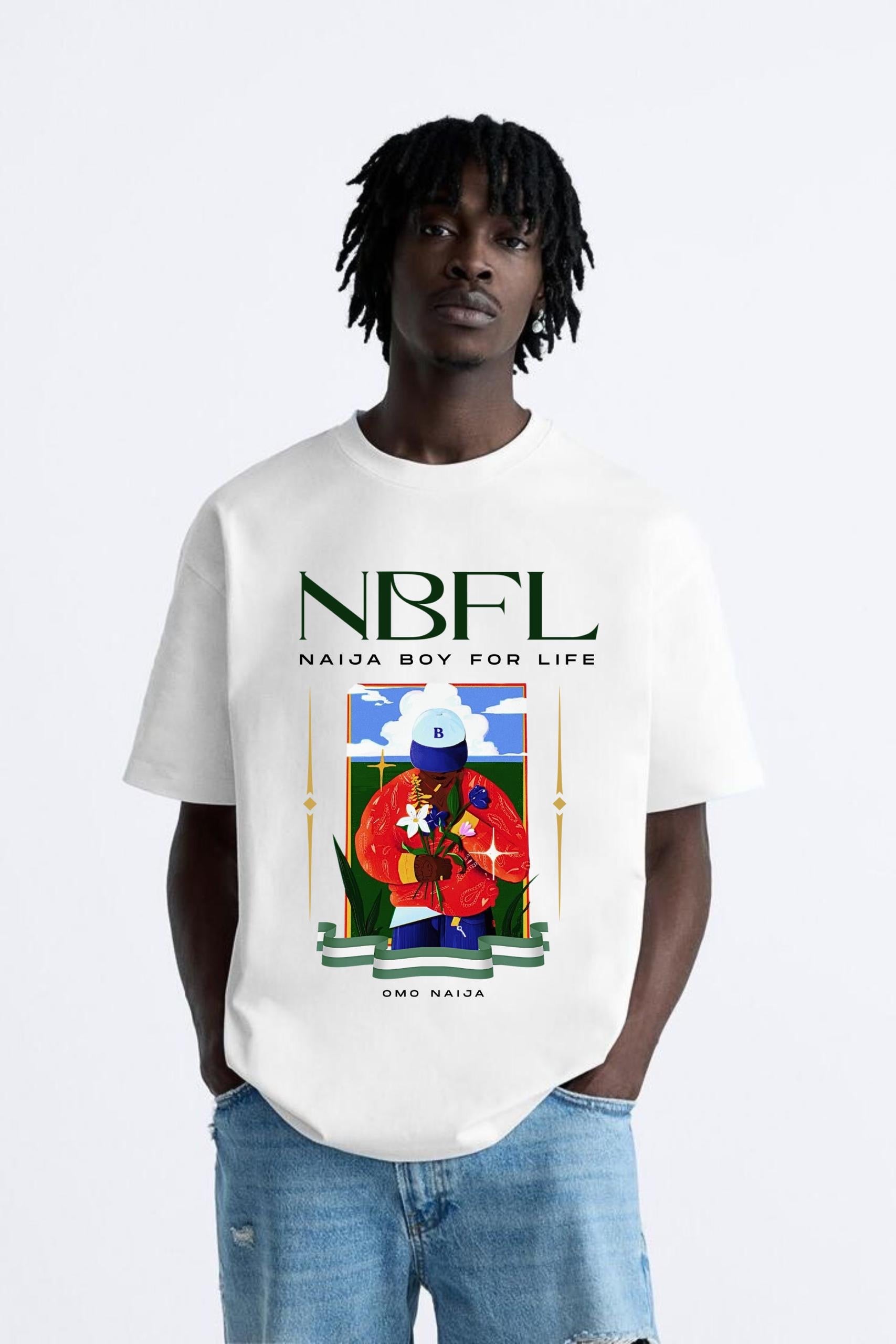 Omo Naija male white Classic Loose Boxy Tee