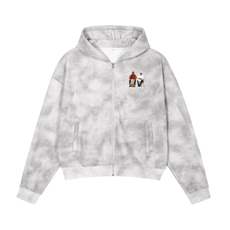 Drummers Dirty Washed Boxy Zip-up Fleece Hoodie